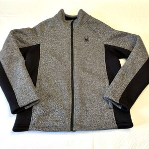 Spyder Mens Medium Full Zip Stellar Jacket Charcoal Heather Gray Fleece Lined